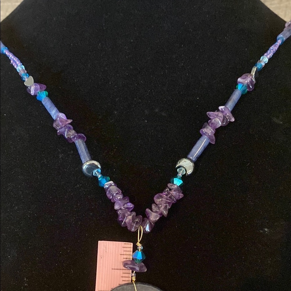 Amethyst Beaded Celestial Inspired Handmade Necklace with Circular Pendant - Picture 4 of 16